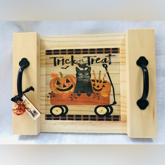 Halloween Decorative Halloween Serving Tray w Adorable Witch Tag & Orange… - Picture 2 of 6